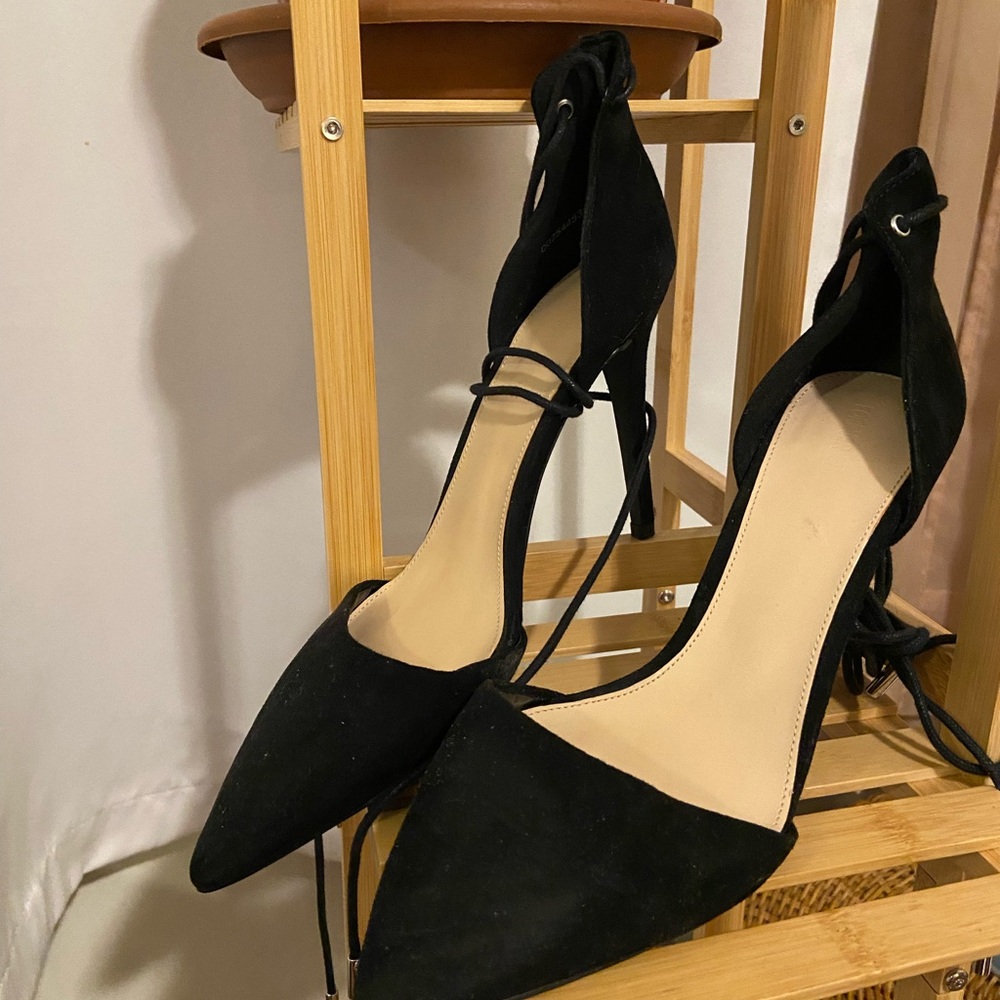 Suede Pointed Toe Lace Heels